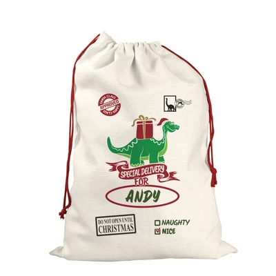 £8.99 • Buy Personalised Santa Sack Father Christmas Bag Stocking Presents Gift Dinosaur 2 