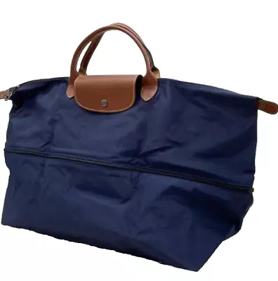 AUTH NWOT NEW Longchamp Le Pliage Expandable Nylon XL Travel Bag In Navy/Beige • $179.99