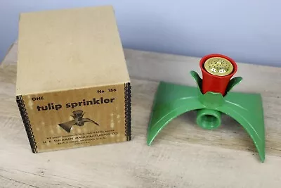 VINTAGE NOS 1950s TULIP METAL LAWN SPRINKLER 156 & BOX By SHERMAN USA • $40