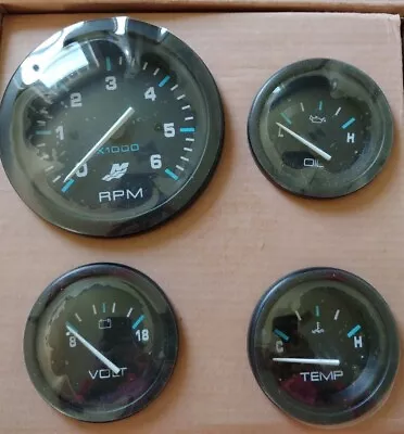 Mercury Analog Gauge Set Black - 6K Tachometer Temp Volt Oil . OEM Boat 12V • $204