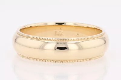 6.7mm Polished Milgrain Wedding Band Ring 14k Yellow Gold 10.73 Grams Size 13 • $629.99