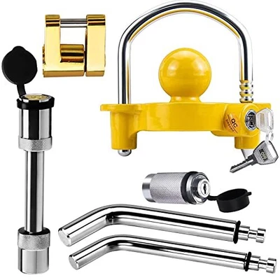 $53.52 • Buy Trailer Hitch Security Lock Set Including Yellow U-Shaped Universal Ball Hitc...