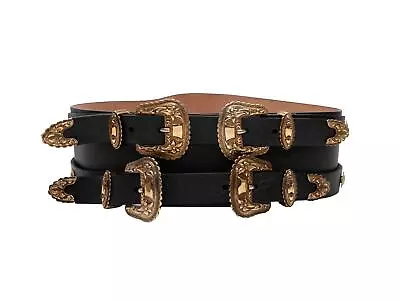 Black Alexander McQueen Wide Tooled Leather Belt Size US S • $945