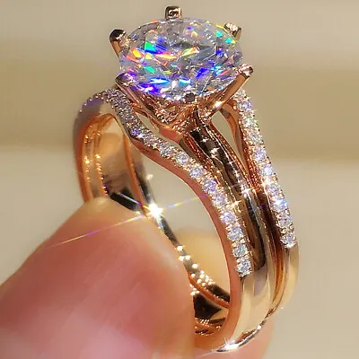 $2.89 • Buy 14k Rose Gold Plated Women Wedding Rings Luxury Cubic Zirconia Jewelry Size 6-10
