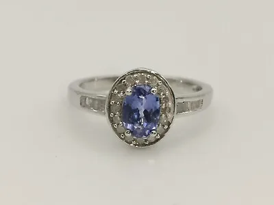 Premium Tanzanite & Diamond Ring Platinum Overlay Sterling Silver 1.10 Ct Size M • £65.99