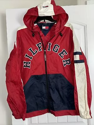 Vintage Y2K Tommy Jeans Hilfiger Windbreaker Jacket Men Medium Big Flag Arm READ • $40