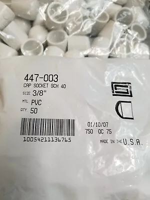 3/8 PVC Cap.sch 40 Socket - Glue Type - 1 Bag Of 50 Each - New • $20