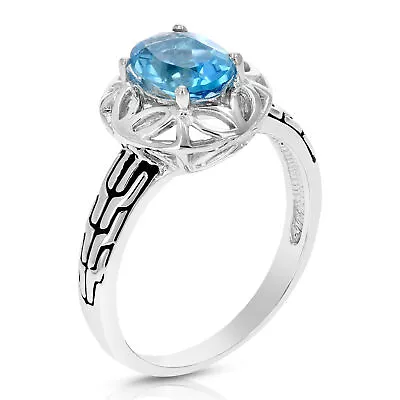 1.10 Cttw Swiss Blue Topaz Ring .925 Sterling Silver With Rhodium Oval 8x6 MM • $85.44