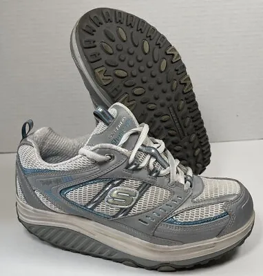 Skechers Shape Ups Shoes Women Size 6.5 Sneaker Gray Silver Round Toe SN11814 • $29.50