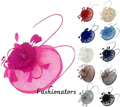 £17.90 • Buy Ladies Pillbox Flower Fascinator Headband Clip Feather Hat Wedding Royal Ascot