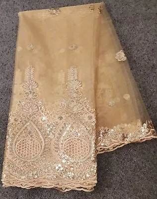 New African Gold Lace Fabric Material Embroidered Net  Dress Wedding  5 Yards • £35