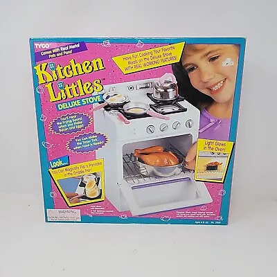 1995 Vintage Tyco Kitchen Littles Barbie DELUXE STOVE OVEN W/ Food & Pots Pans • $120.64