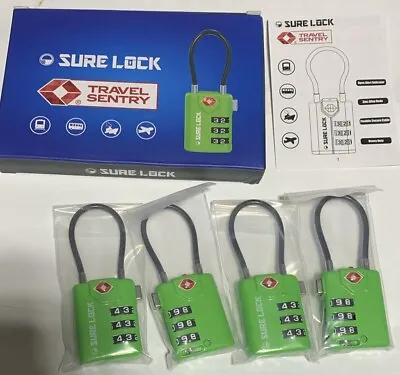 SURE LOCK TSA Compatible Travel Luggage Locks Inspection Indicator 4 Pack Green • $14.99