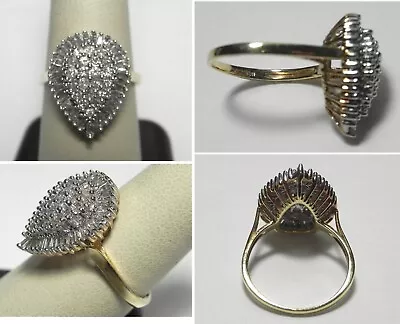 $285 • Buy V193  Estate 10K Solid YG Pear Shaped 1ctw Diamond Cluster Ring, Sz 8.75
