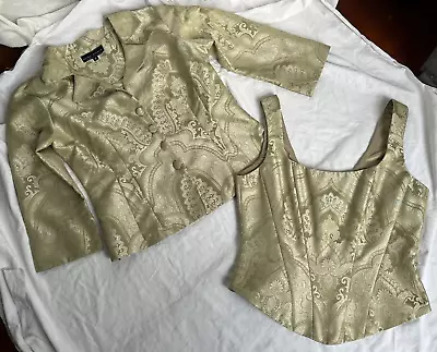 Vintage Gigi Clark Corset Bustier Top/Jacket Set Green Brocade Elegant Gothic M • $68