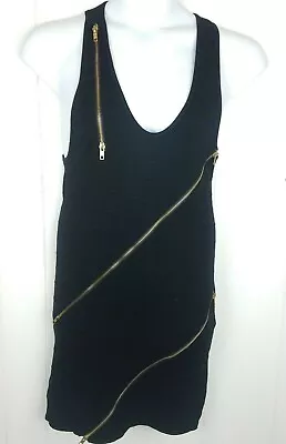 T Bags Dress Size M Black Sleeveless Gold Exposed Zippers Sweater Knit • $25.99