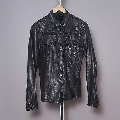 ALL SAINTS PHANTON Leather Shirt Jacket SMALL Mens Black Biker Celebrity Moto C6 • $252.64