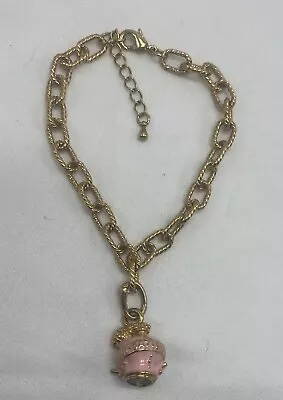 Michael Kors Mk Gold Tone Pink Black Enamel Charm Rope Chain Link Bracelet • $12.99