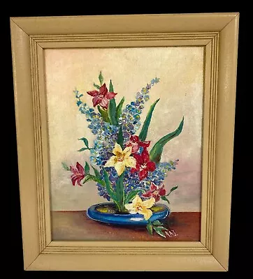 Vintage Original Oil On Board Painting Signed Framed Lilies Floral Vase 10x12  • $27.99