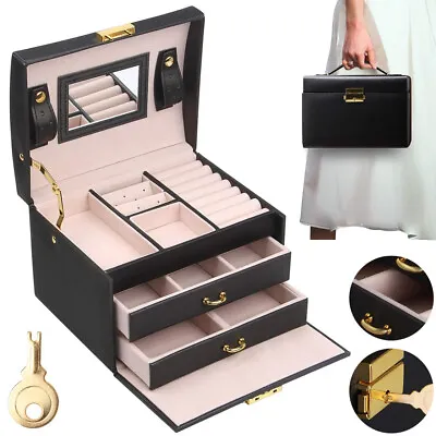 3 Layers Women Jewelry Box Necklace Storage Case Organizer Cabinet Display Box • £16.90