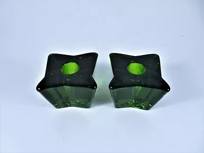 Vintage Viking Glass Green Astra Candleholders Pair For Tapers  1950s MCM • $50.27