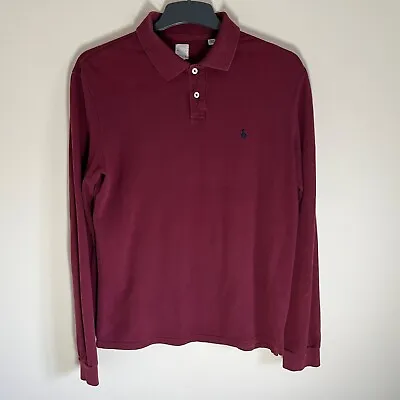 Jack Wills Mens Long Sleeve Button / Collared Burgundy Logo Polo Size Medium • £5.48