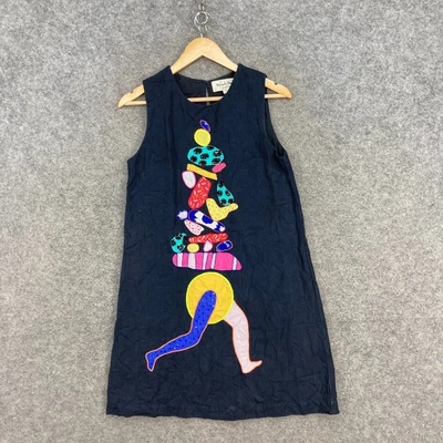 $69.95 • Buy Gorman X Mireia Ruiz Dress Womens Size 8 Black Linen Cotton Sequin Shift J7716