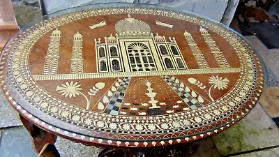 Antique Ornate Wood Inlaid Oval 4 Elephant Head Legs Coffee/tea Table • $565