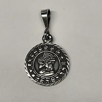 Sterling Silver - MEXICO TAXCO Mayan Calendar Necklace Pendant 7g  - TV-02 • $20