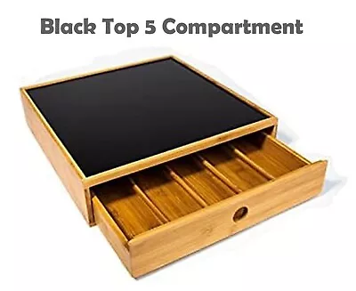 Bamboo Tea Coffee Pod Holder Machine Stand With Drawer Organizer Storage Office • £17.30