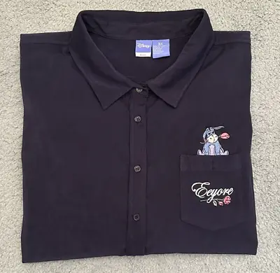 Vintage Disney Eeyore Shirt Women's 3XL Soft Button Up Embroidered Navy Blue • $24.99
