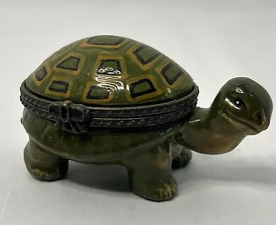 Green Turtle Tortoise Ceramic Hinged Lid Trinket Box With Hatching Egg Trinket • $24.95