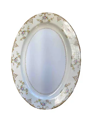 MEITO China From Japan - Marie Floral Gold Trim Oval Serving Platter 16 Inch • $19.99