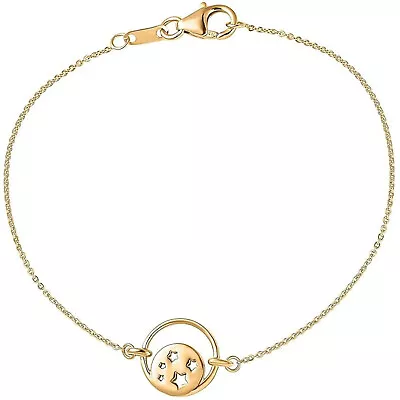 TJC Silver Star Charm Bracelet In 18ct Gold Over 925 Sterling Size 7.5 Inches • £16.99