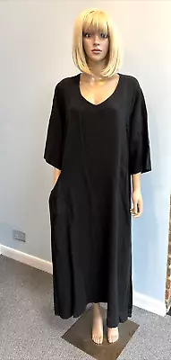 Brand New KASBAH Black Linen V Neck 3/4 Sleeve Kaftan Maxi Dress UK20/22 RRP £90 • £45