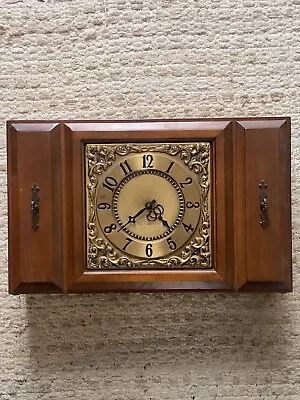 Vintage Mid Century GE Telechron Red Maple Wood Wall Clock Brass Look • $24.17