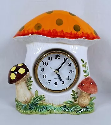 Vintage Sears Merry Mushroom Ceramic Desk Wall Clock 1978   WORKS!!   Rare HTF • $240