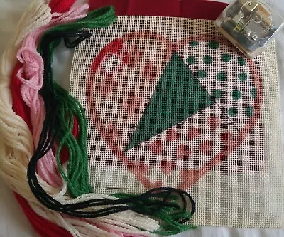 Needlepoint Canvas PATCHWORK HEART With LOVE STORY Music Box & Yarn 7½  X 7½  • $24.95