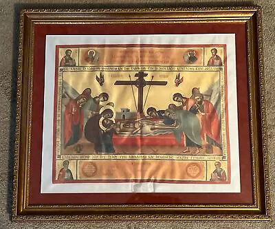 Vintage Framed Orthodox Christian Byzantine Divine Liturgy Silk Antimension • $299.99