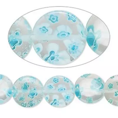 7070 Glass Coin Beads Millefiori 12mm 15 Inch Blue  *UK EBAY SHOP* • £5.95