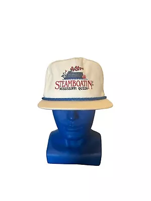 Vintage Steamboatin' Delta Queen White Snapback Hat (one Size) Leather Strap • $23.99