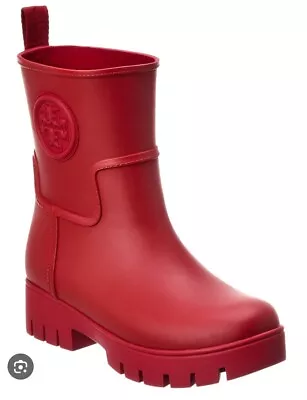 New Tory Burch Logo Ankle Rain Boots Riberry Red Size 11 • $99.95