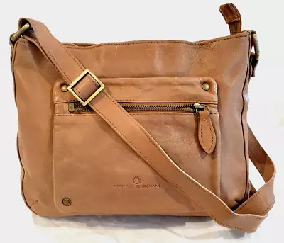 MARCO BUGGIANI Made In ITALY Buttery Soft Camel-Tan LEATHER CROSSBODY Purse • $39