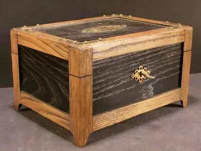 Antique Mission Solid Oak Art Crafts Brass Jewelry Case Trinket Dresser Lock Box • $97.49