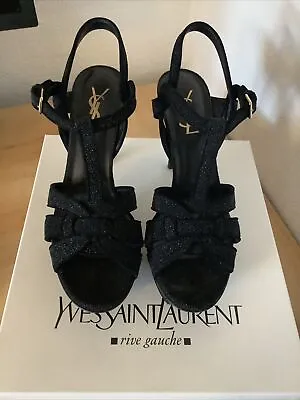 YSL Yves Saint Laurent Tribute 75 Platform Sandals In Quartz Nero Size 37.5 • £165