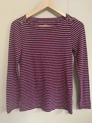 J.Crew Painter Boatneck Button Tee In Heather Stripe Size M Pinot Noir Cotton • $12