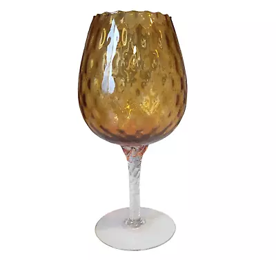 Empoli Optic Glass Compote Amber Long Spiral Stem Amber MCM  10-5/8” Vintage • $44.85