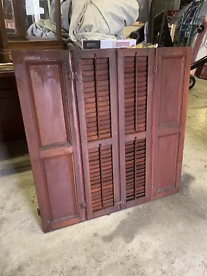 ~ ANTIQUE INTERIOR CHERRY FOLDING POCKET SHUTTERS ~ 37.25 X 37 ~ SALVAGE #42 • $150