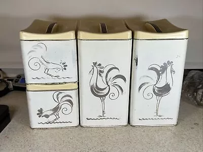 Vintage Ransburg Square Tin Canister Set Rooster Pattern • $39.99