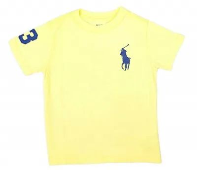 Ralph Lauren Polo Boys T Shirt Top Crew S/S Age 2-14 Big Pony New Yellow Genuine • £11.95